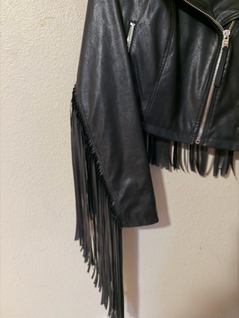 Current Mood Black Faux Leather Fringe Moto Jacket - Picture 4 of 7